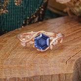Luxury Nature-Inspired 6 Prong Hexagonal Tanzanite Engagement Ring